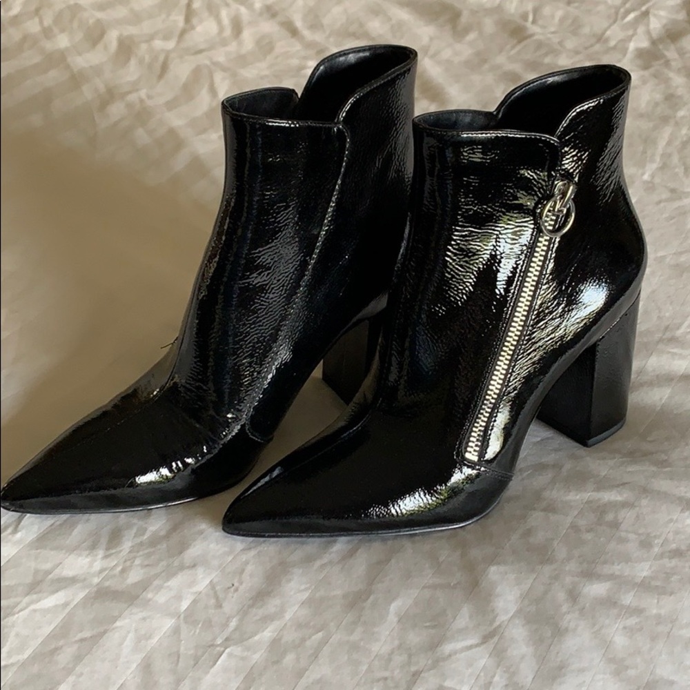 Nine West Black Patent Leather Ankle Boots